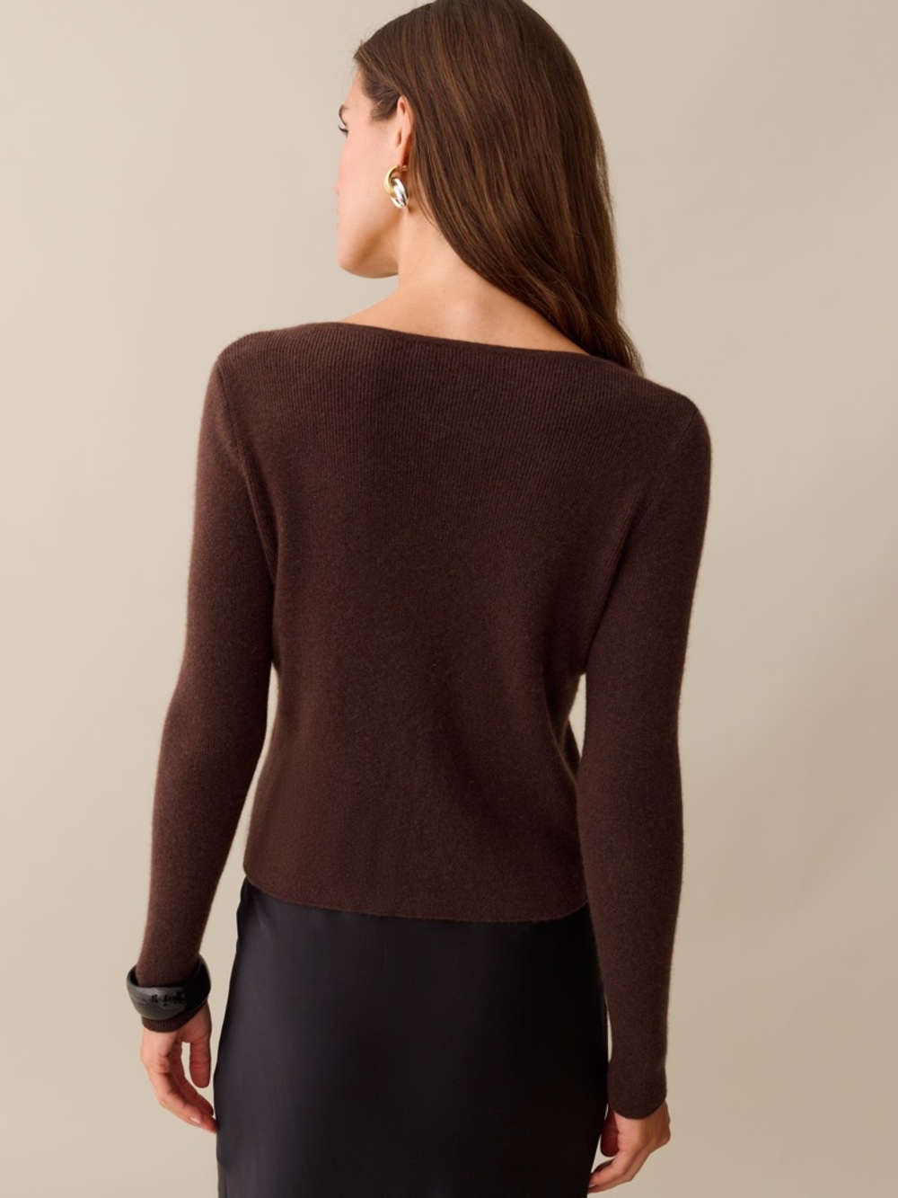 Cashmere Chocolate Brown Tie-Front Top - Picture 5 of 7